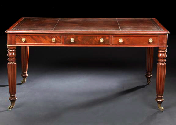 Appraisal: William IV-Style Mahogany Writing Table the rounded rectangular top with