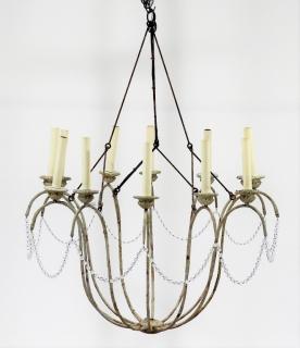 Appraisal: Niermann Weeks Wrought Iron Crystal Chandelier UNITED STATES TH CENTURY