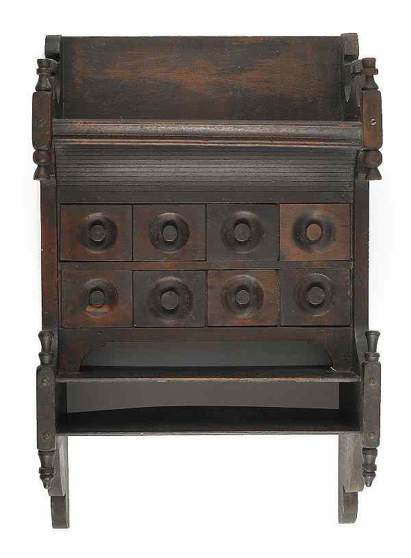 Appraisal: Pennsylvania Victorian walnut hanging spice cabinet th c h w