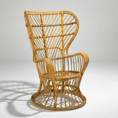 Appraisal: GIO PONTI Attr Rattan and bamboo lounge chair x x