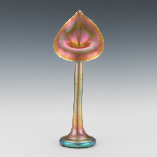 Appraisal: STEUBEN AURENE JACK IN THE PULPIT VASE x Iridescent gold