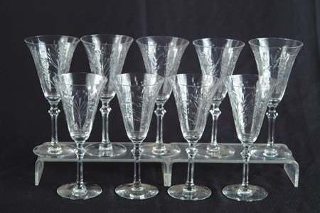 Appraisal: SET OF NINE CUT CRYSTAL WINE GLASSES Unsigned Cut flower