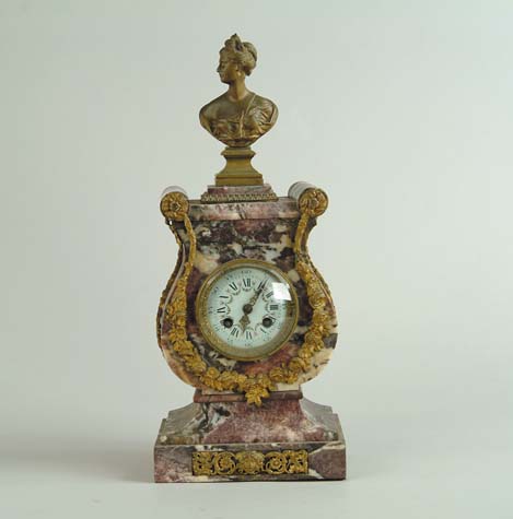 Appraisal: FINE FRENCH MARBLE LYRE MANTLE CLOCK Marble clock is lyre