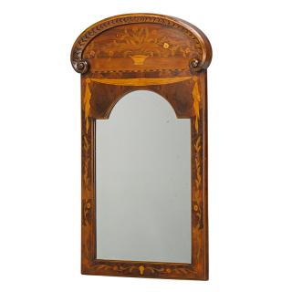 Appraisal: GERMAN BAROQUE STYLE WALNUT MARQUETRY MIRROR Arched mirror plate and