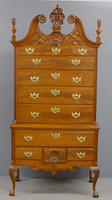 Appraisal: - Philadelphia Chippendale style walnut highboy with peanut carved rosettes