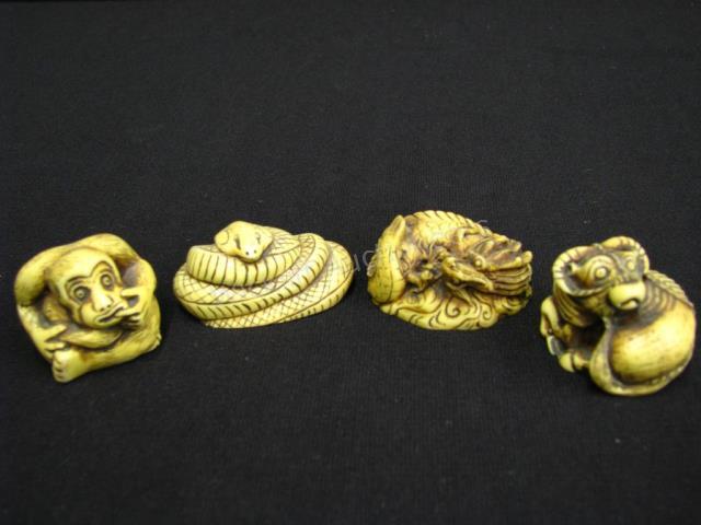 Appraisal: Group of Bone Animal Figurines four total including monkey yak