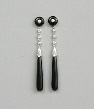 Appraisal: A Pair of Deco Style Onyx and Diamond Earrings k