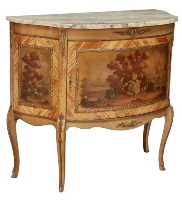 Appraisal: Louis XV style Vernis Martin mahogany demilune cabinet th c