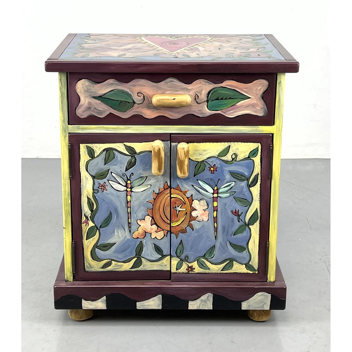 Appraisal: STICKS Treasures Painted Side Table Cabinet SARAH GRANT designer Carved