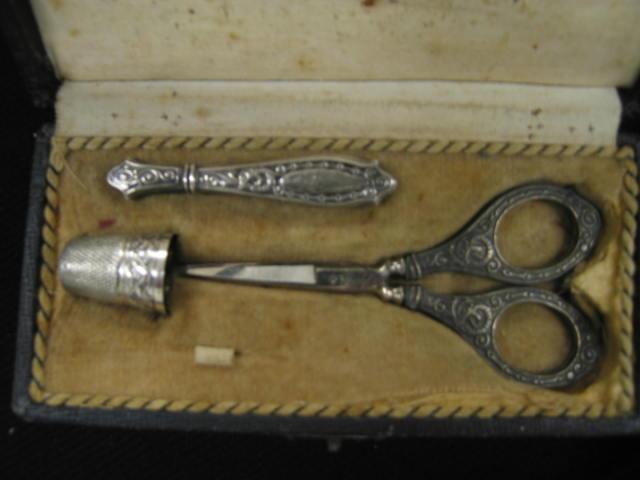 Appraisal: Sterling Silver Sewing Set scissors thimble needlecase in box