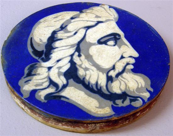 Appraisal: th century Minton round Tile Jasper blue ground painted with