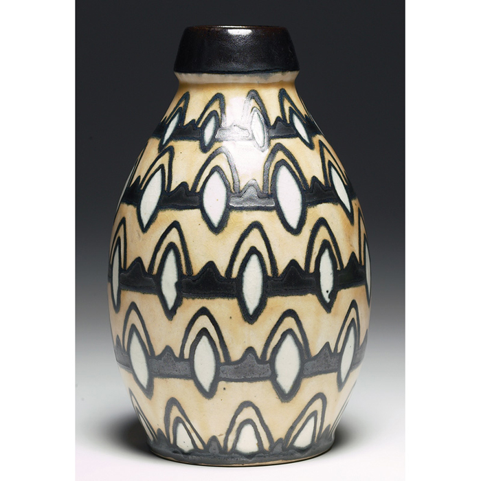 Appraisal: Quimper vase bulbous shape with a painted design in black