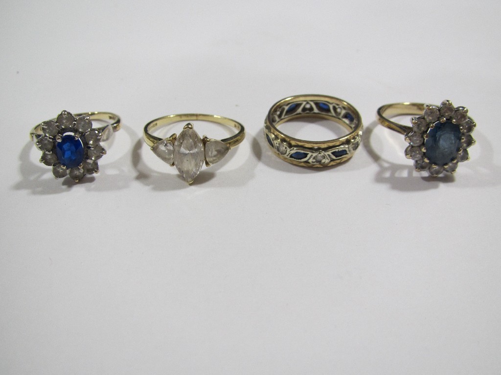 Appraisal: Lot comprising two ct gold gem set cluster rings a