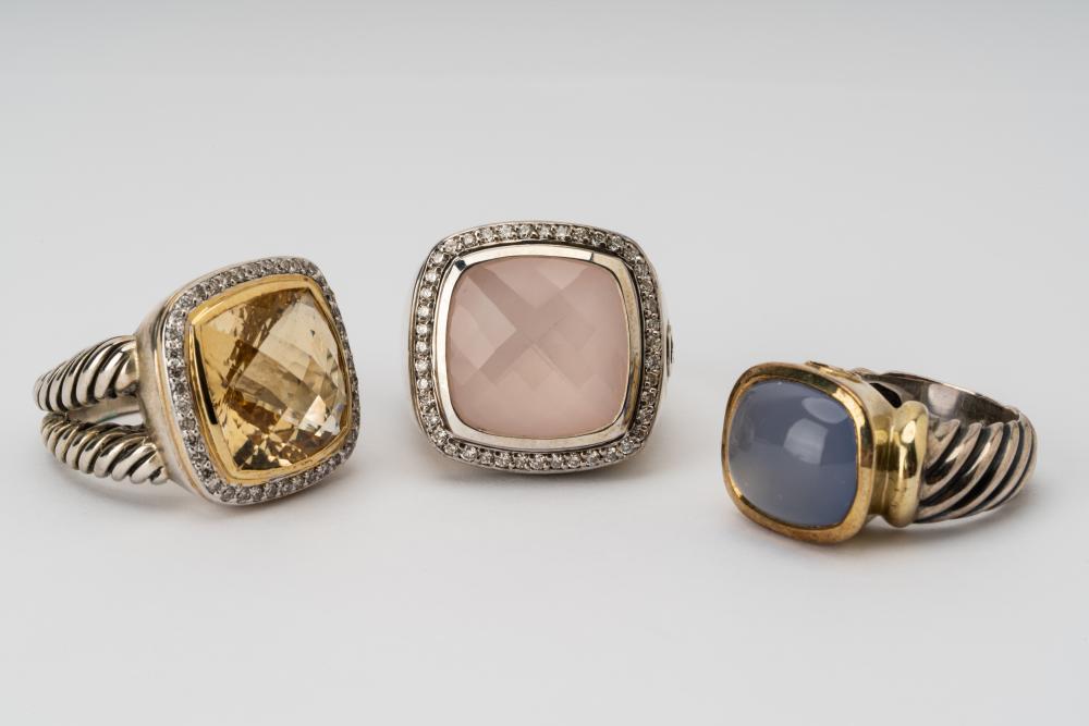 Appraisal: THREE DAVID YURMAN KARAT YELLOW GOLD STERLING MULTI-GEM RINGSIncluding a