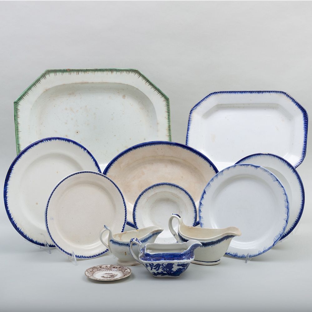 Appraisal: Assembled English Cobalt Decorated Creamware Part Service Comprising A rectangular