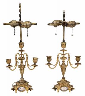 Appraisal: Pair Gilt Bronze Empire Three Candleholders French th century each