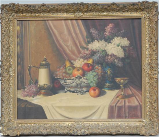 Appraisal: BELA BALOGH BORN HUNGARIAN Oil on canvas Still life with