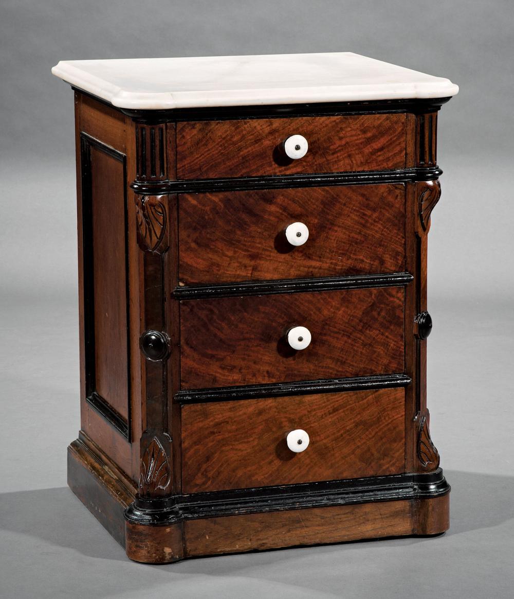 Appraisal: American Renaissance Carved Walnut Bedside Commode late th c marble