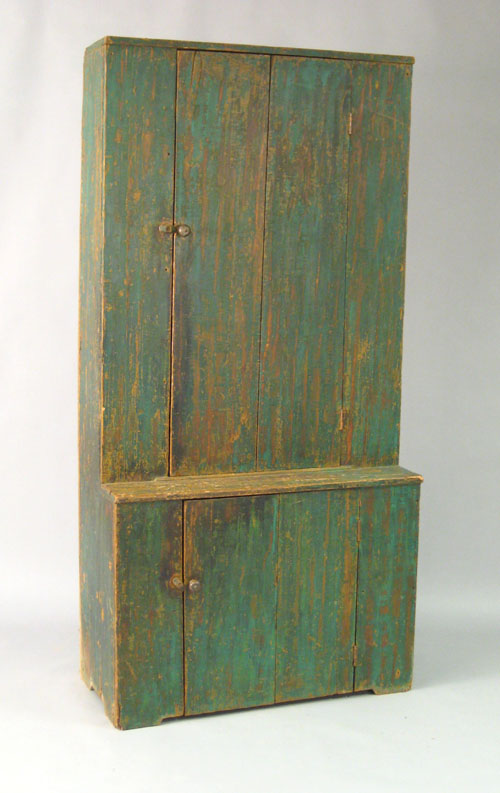 Appraisal: New England painted pine stepback cupboard early th c retaining