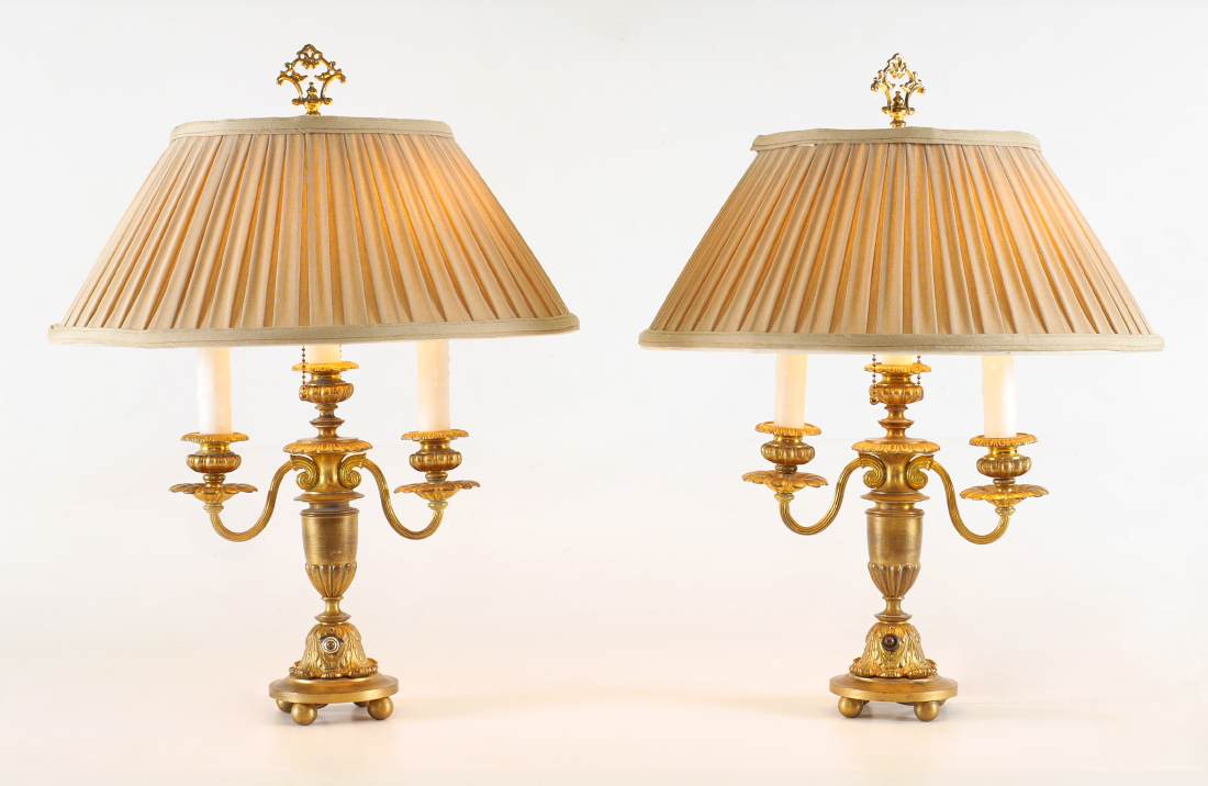 Appraisal: PAIR FRENCH GILT BRONZE BOUILLOTTE LAMPS light electrified heavy gilt