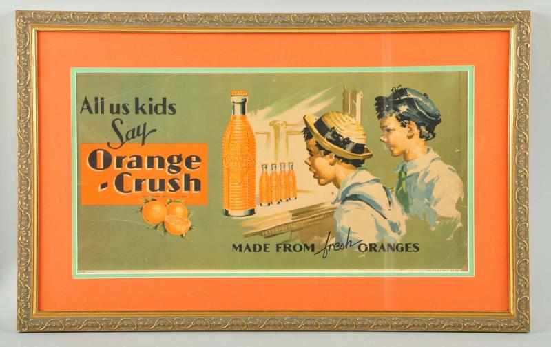 Appraisal: Cardboard Orange Crush Trolley Sign Description Beautifully matted and framed