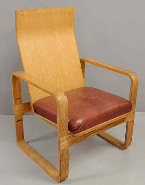 Appraisal: Blonde oak plywood chair mid th c with label Distributed