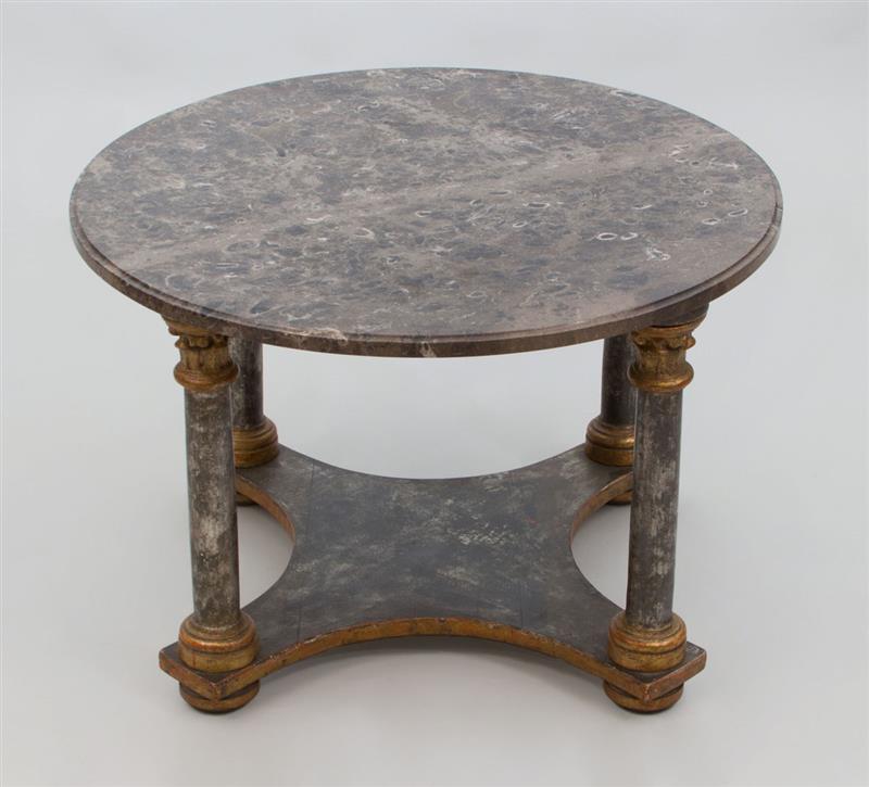 Appraisal: Italian Painted Circular Low Table with Marble Top With Corinthian