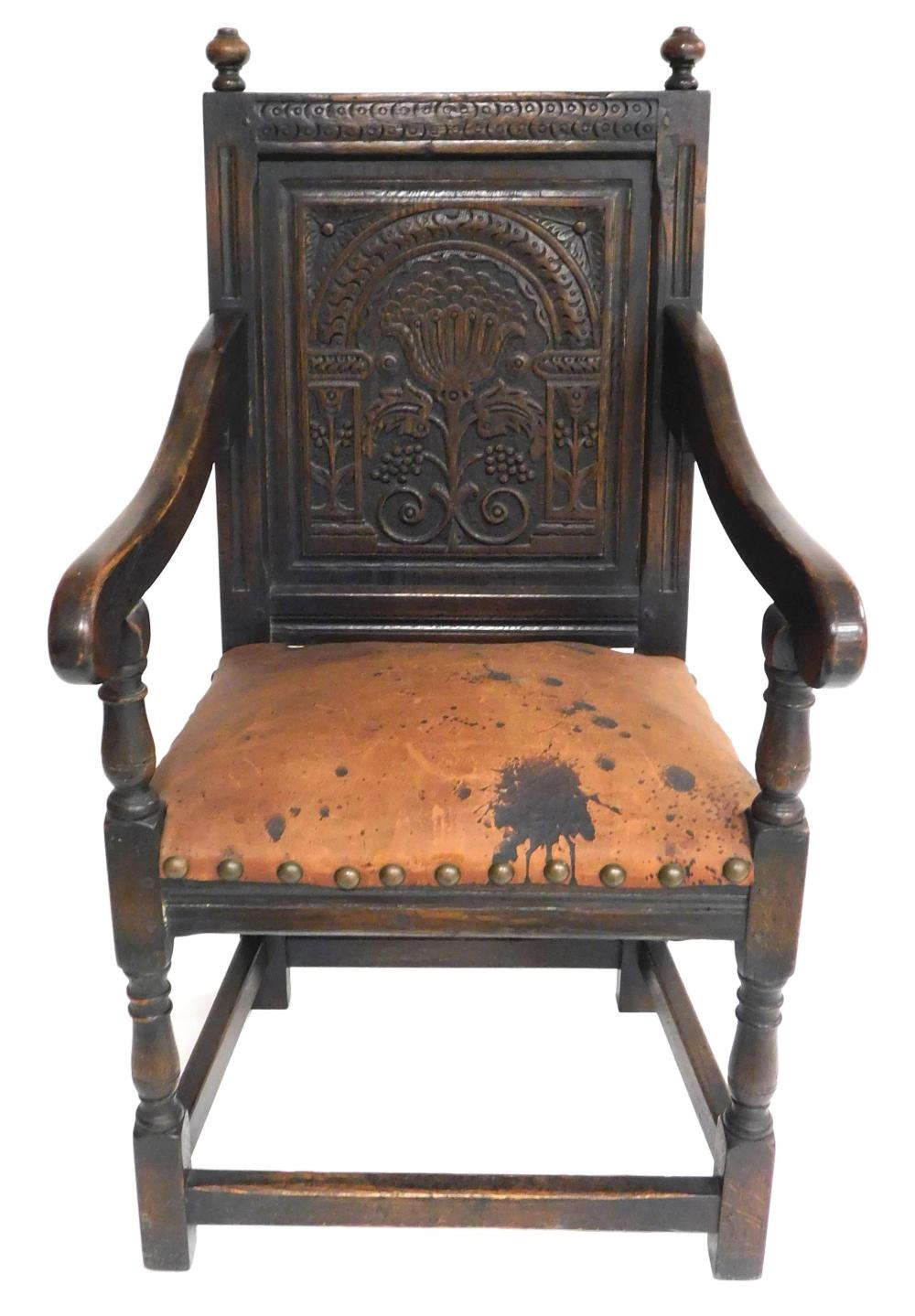 Appraisal: Wainscot armchair reproduction of English th C form carved oak