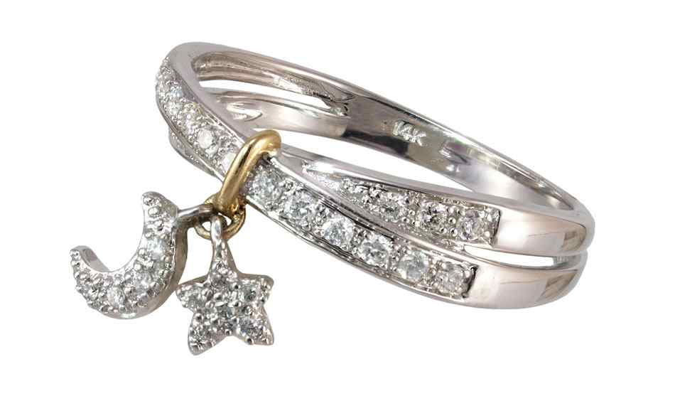 Appraisal: K MOON STAR CHARM DIAMOND RING K white gold ring