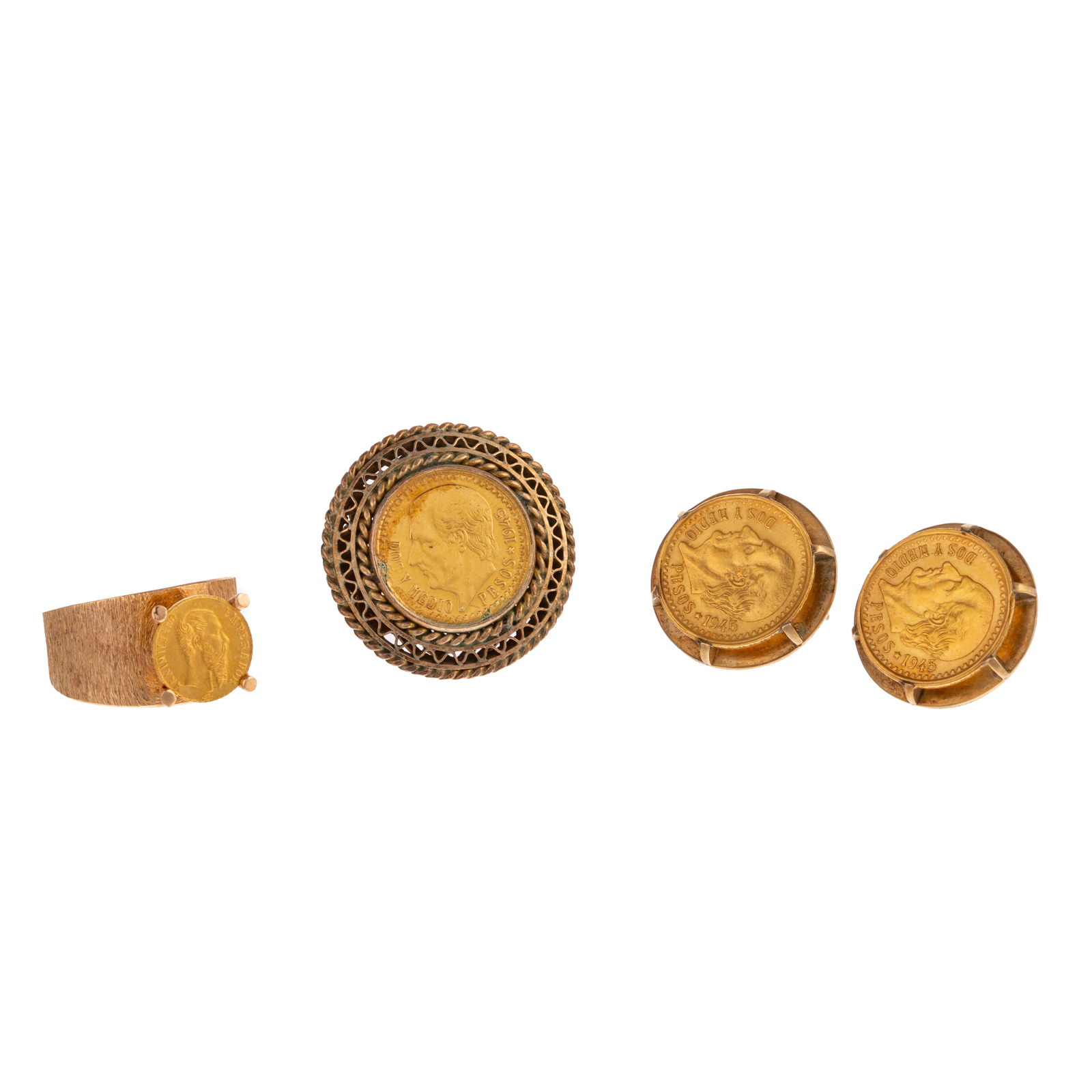 Appraisal: A COLLECTION OF GOLD COIN JEWELRY Pair of K yellow