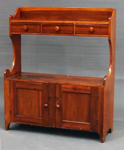 Appraisal: Galleried upper section with small drawers with wood pulls low