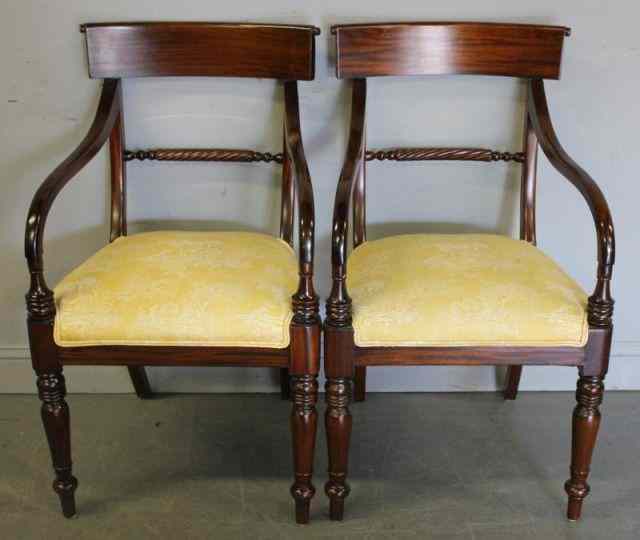 Appraisal: Pair of Regency Style Armchairs and a Pair ofMahogany Leather