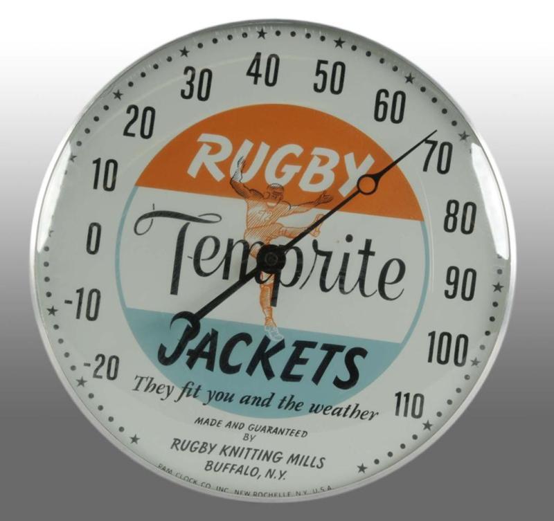 Appraisal: Rugby Temprite Jackets Round Pam Thermometer Description Manufactured by Rugby