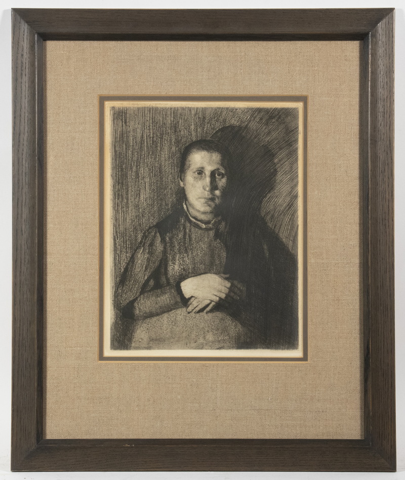 Appraisal: KATHE KOLLWITZ GERMANY - Woman with Folded Hands etching on