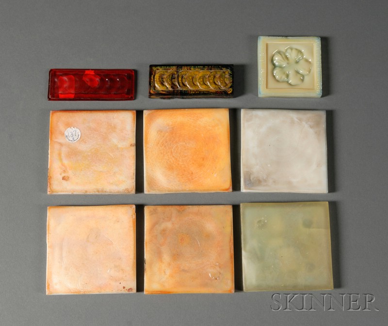 Appraisal: Nine Decorative Art Glass Tiles In the manner of Tiffany