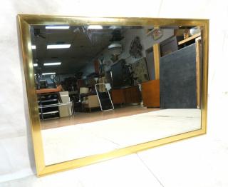 Appraisal: Modern Brass Frame Beveled Mirror in clean minima Modern Brass