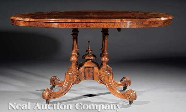 Appraisal: A Victorian Burled Walnut Loo Table mid- th c oval