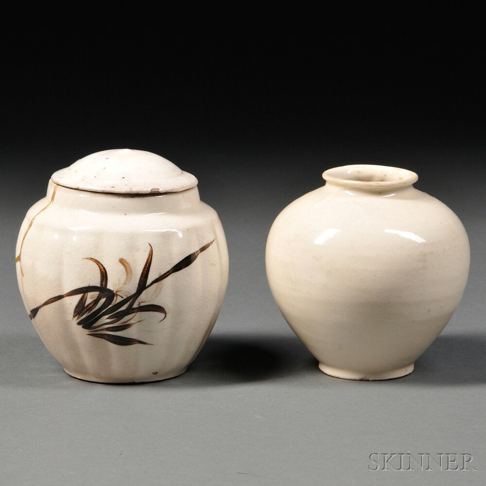 Appraisal: Two White Jars China Song Dynasty style a pumpkin-shaped jar