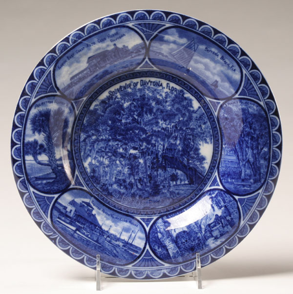 Appraisal: Flow blue souvenir plate cobalt scenes showing early Daytona Beach