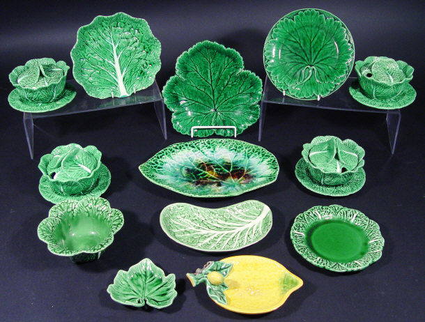 Appraisal: Two Victorian Wedgwood Majolica green leaf plates two similar Portuguese