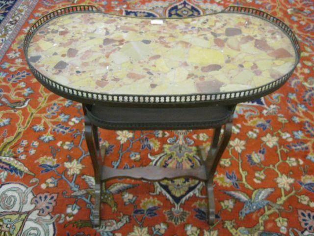 Appraisal: French Style Marble top Table kidney shape brass gallery trim