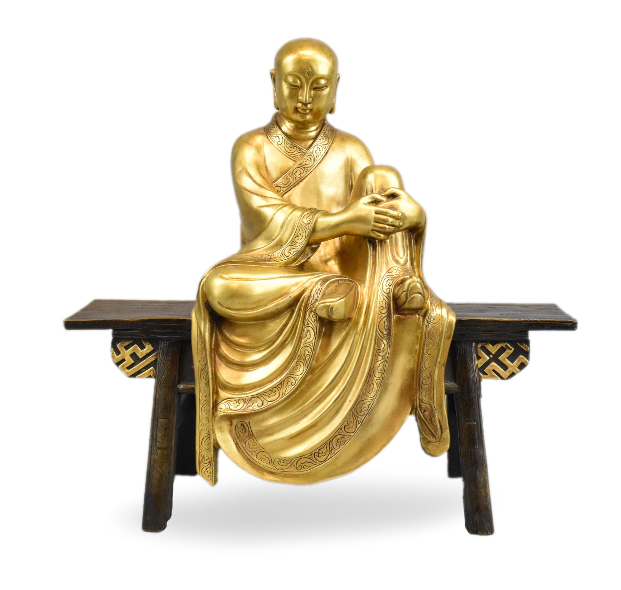 Appraisal: A Chinese gilt bronze seated Luohan figure Of impressive siae