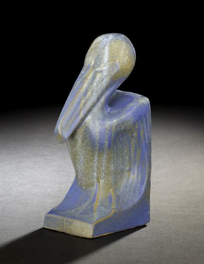 Appraisal: Large Shearwater Pottery Cast Pelican Bookend in matte blue glaze