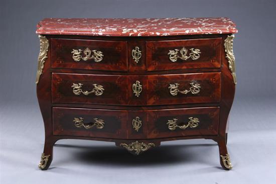 Appraisal: LOUIS XVI MARBLE-TOP INLAID COMMODE th century mixed woods Molded-edge