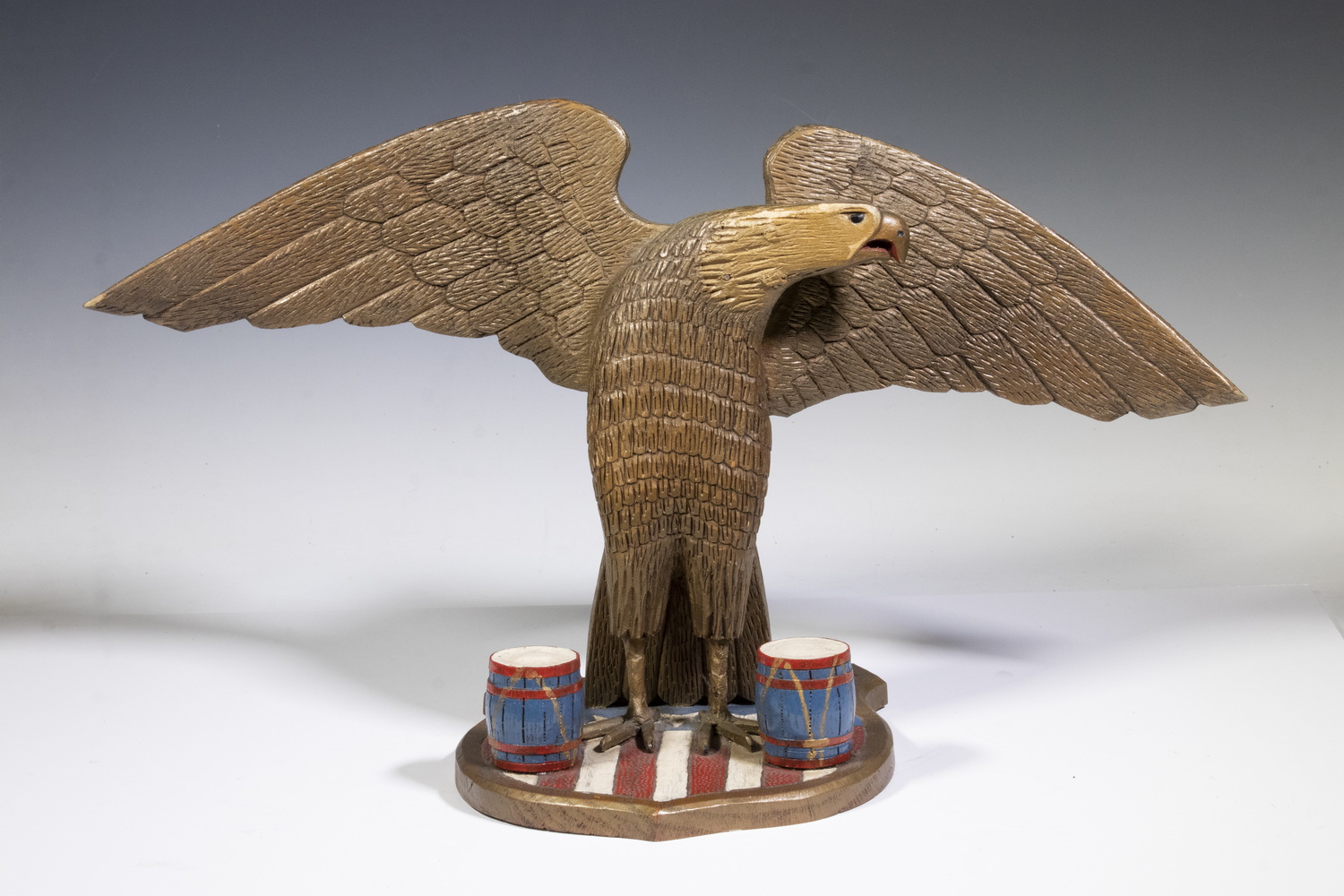 Appraisal: AMERICAN FOLK ART STANDING SPREAD WING EAGLE ON US PLAQUE