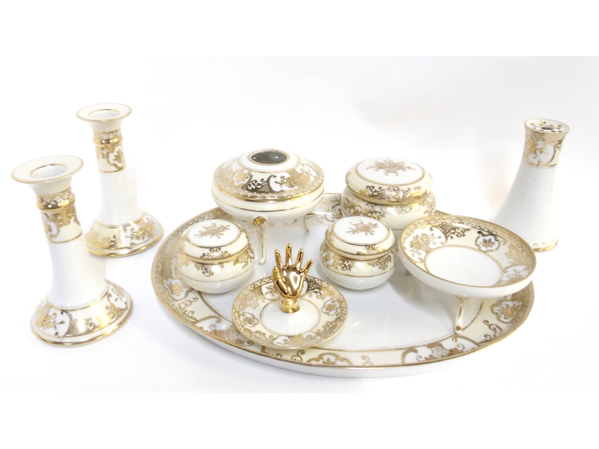 Appraisal: A ten-piece Noritake gilt decorated dressing table set to include