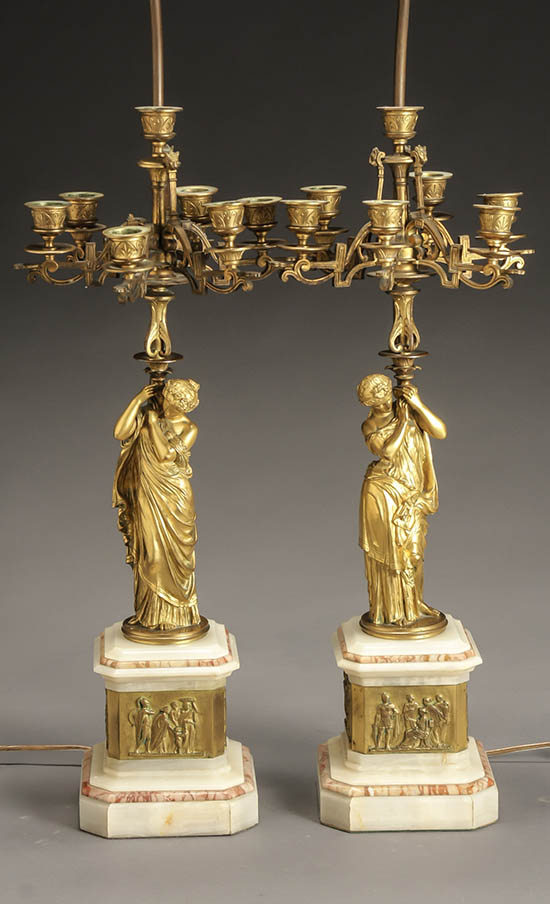 Appraisal: Pair of French Neoclassical Style Ormolu and Marble Inlaid White