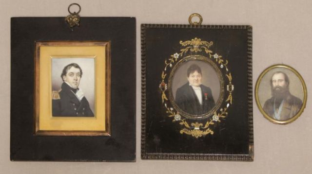 Appraisal: Portrait Miniatures of Gentlemen on Bone Ivory A finely painted