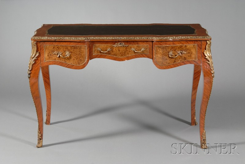 Appraisal: Louis XV Style Brass-mounted and Leather-top Tulipwood Writing Table th