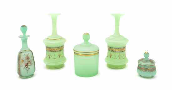 Appraisal: A Group of Five Opaline Glass Articles comprising three bottles